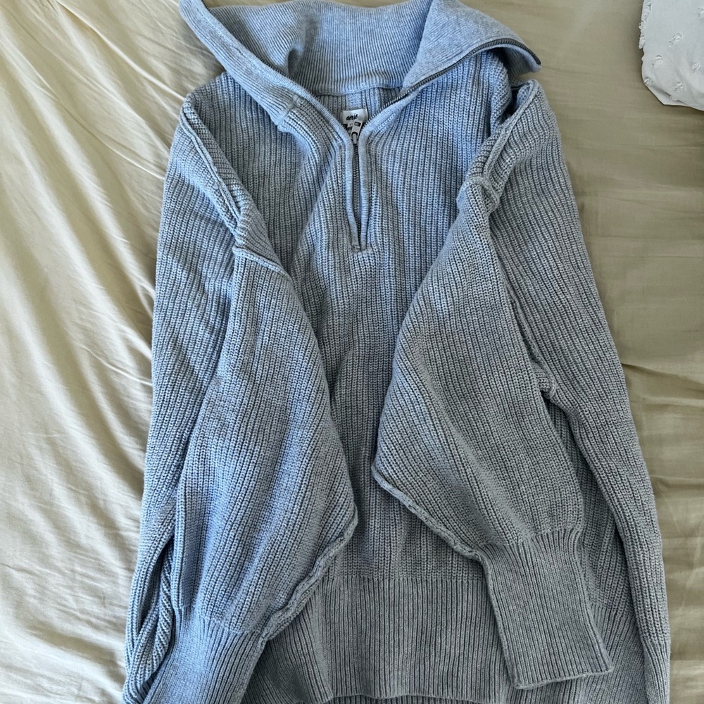 Aerie gray quarter zip Neck Sweater